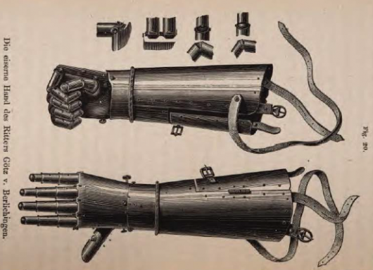 Fig. 20: Die eiserne Hand des Ritter Götz v. Berlichingen" in: Ernst Kapp, Grundlinien einer Philosophie der Technik. Zur Entstehungsgeschichte der Cultur aus neuen Gesichtspunkten, George Westermann: Braunschweig 1877, S. 102.