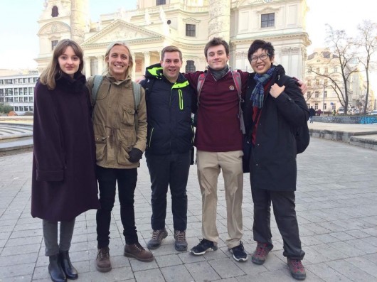 Kye Halford and his colleagues in front of St. Charles's Church in Vienna.