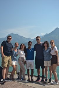 Students near a lake