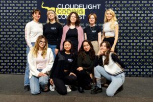 Group picture of G:URL*s Coding Club at a Cloudflight Coding competition by Cloudflight